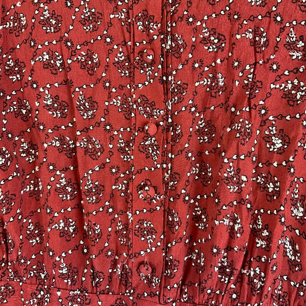 & Other Stories Dress US 4 Maroon White Black Print Long Sleeve Half Button - Picture 5 of 10